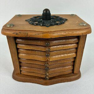 Wood Coaster Set 8 Cork Drink Cup Coasters w/ Holder MCM Mid Century Vintage VTG